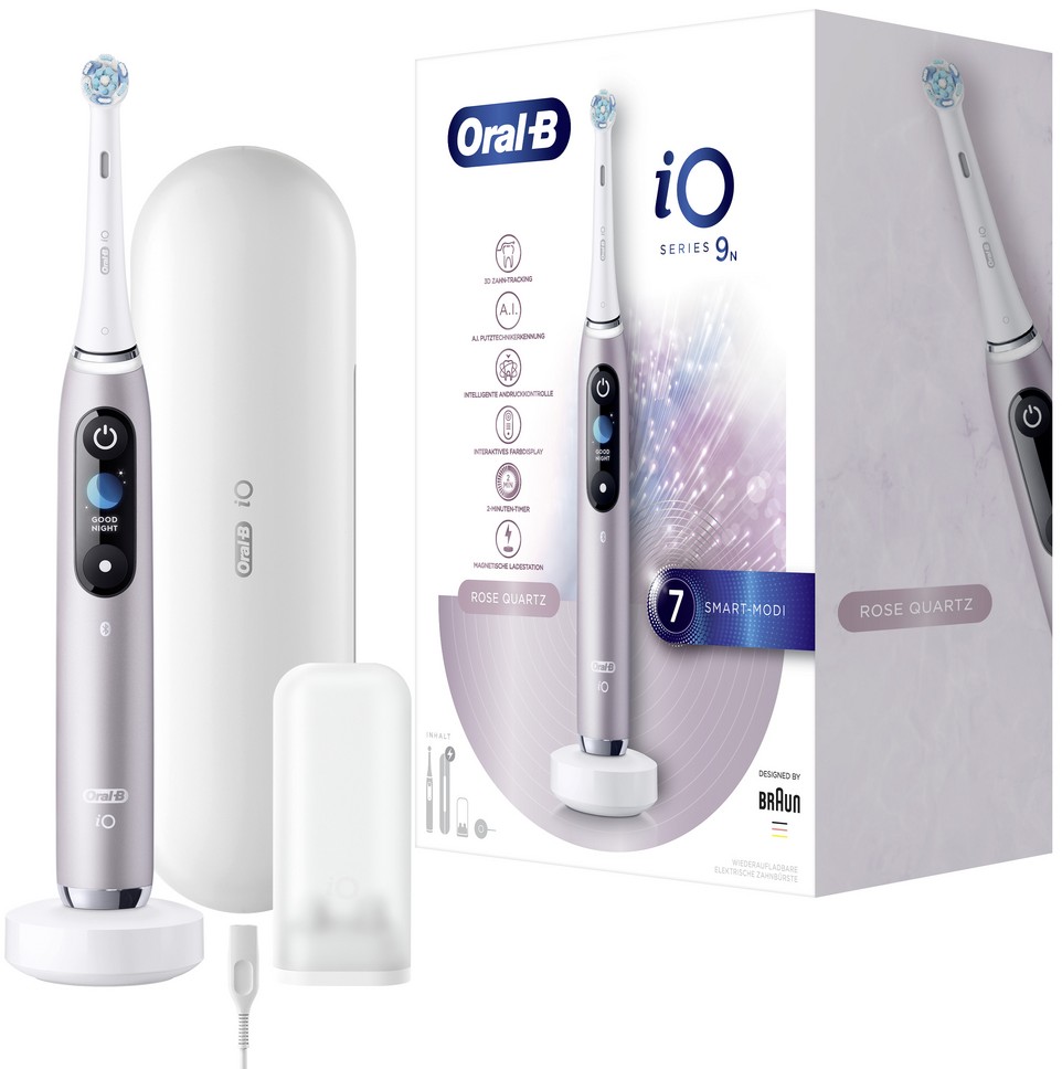 Oral B EK iO Series 9 Rose Quartz + držiak zubnej kefky + cestovné púzdro.