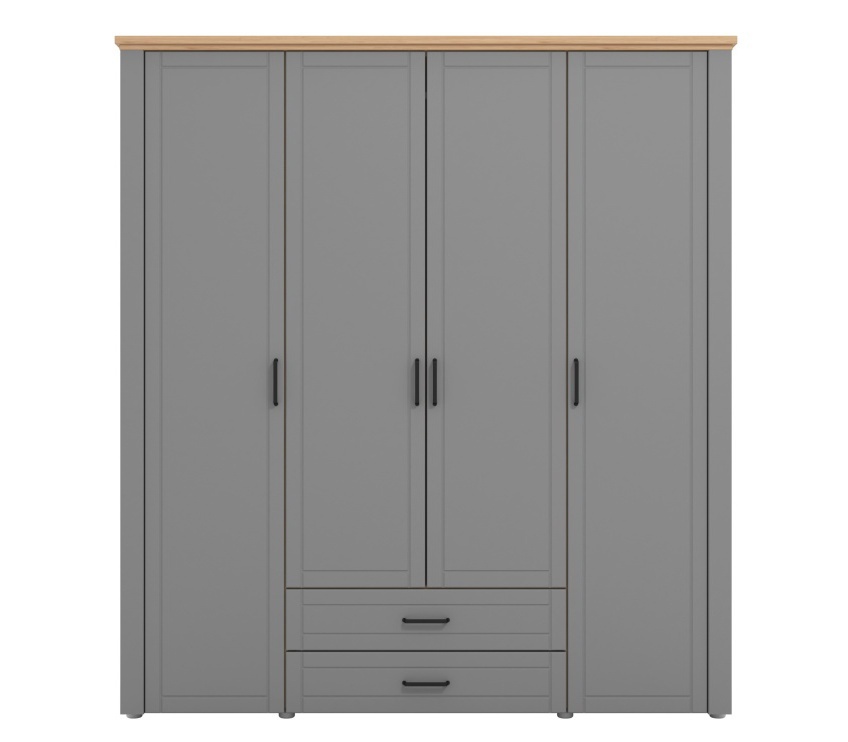 Šatníková skriňa 4d lotta - šedá/dub artisan.

 

Korpus šatníkovej skrine tvorí lamino v šedej farbe, dvierka a čelá zásuviek sú vyrobené z profilovaných MDF dosiek a pokryté matnou šedou fóliou.

 

Rozmery Šatníkové skrine 4D Lotta sú 190x210x58cm (š, v, h).

 

Všetky produkty z kolekcie Lotta nájdete nižšie v súvisiacich produktoch.