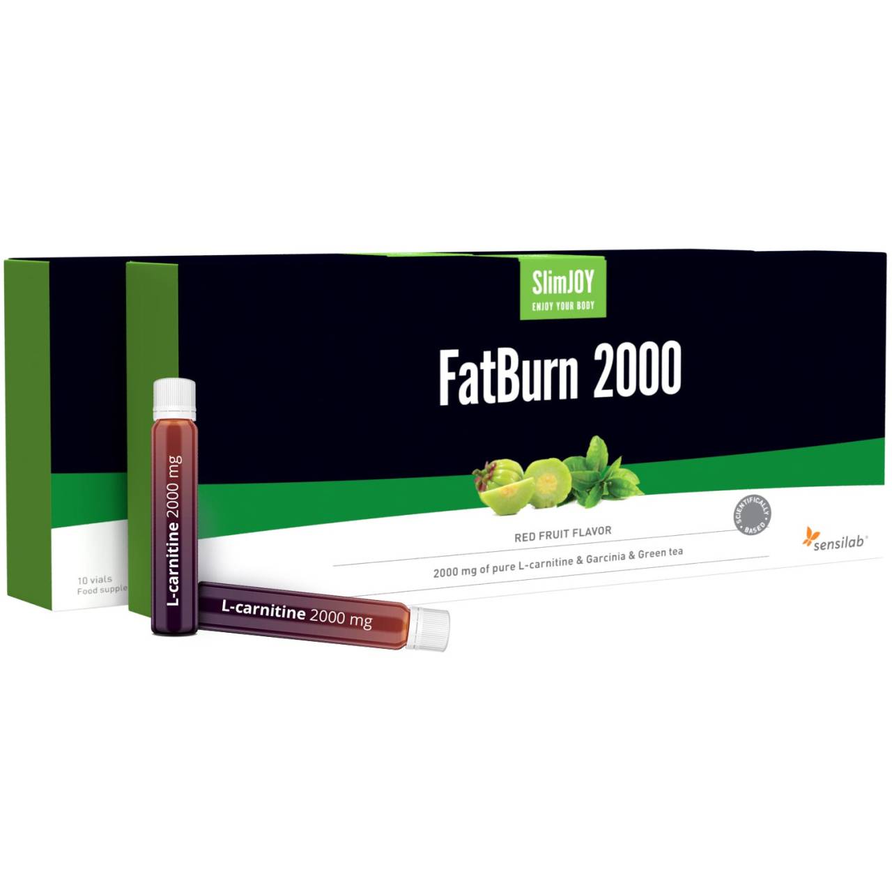 FatBurn L-Carnitin 2000 Shots Trinkampullen 2er Pack (20) - Angereichert mit Grüntee-Extrakt und Garcinia Cambogia.