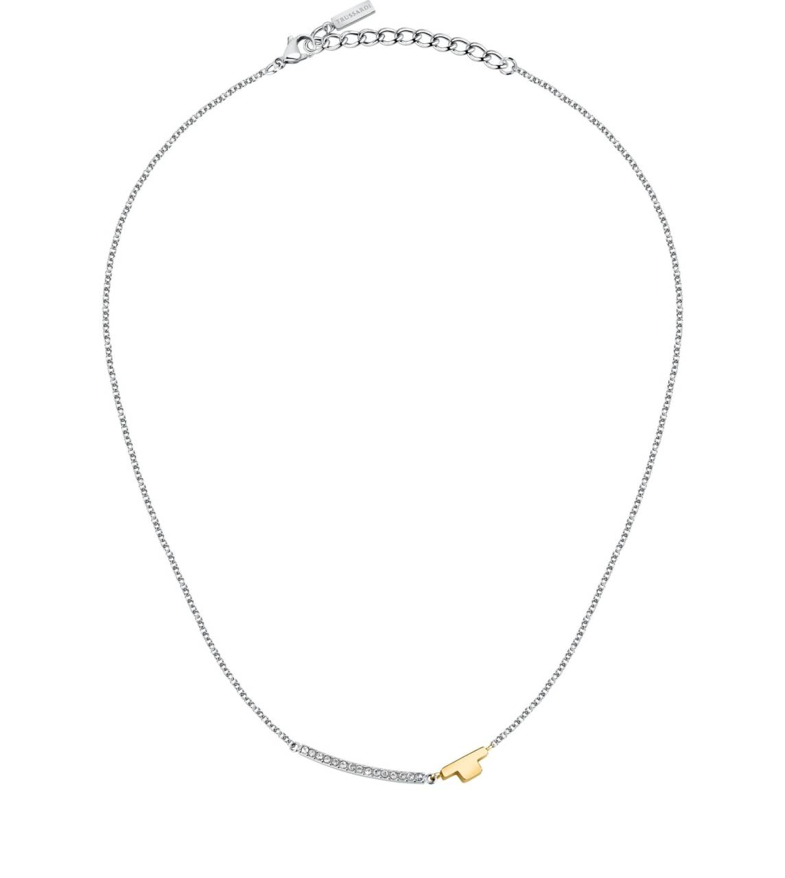 Trussardi Pôvabný oceľový náhrdelník so zirkónmi T-Logo TJAXC05.