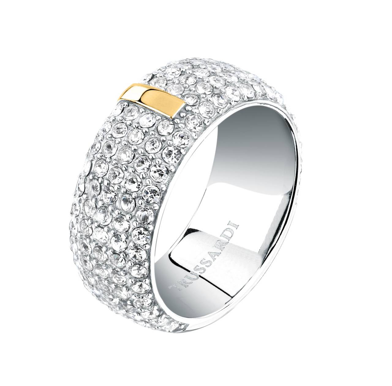 Trussardi Oslnivý bicolor prsteň s kryštálmi T-Round TJAYF1701 52 mm.