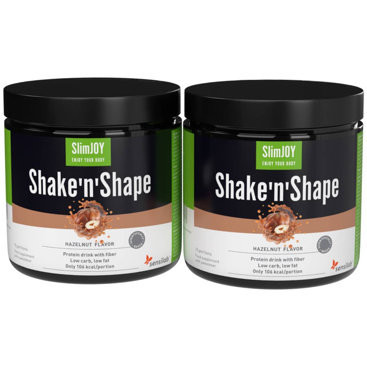 SlimJOY Shake’n’Shape - proteinpulver, 2 x 450 g smak av hasselnöt.