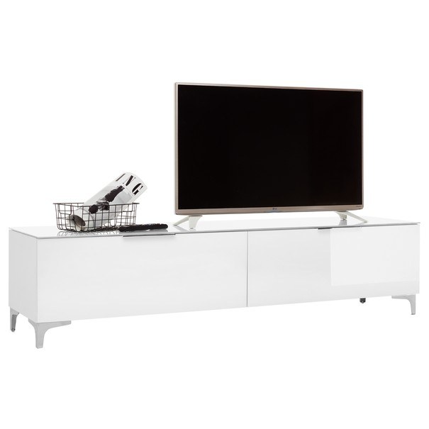 Sconto TV stolík BENTLEY biela matná/biele sklo, hĺbka 45 cm.