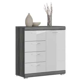 MID.YOU KOMODA, biela s vysokým leskom, tmavosivá, 80/85/37 cm.