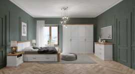 Spálňa 180 artis - biela/orech pacific.

 

Súčasťou balenia je aj doskový rošt.

 

Spálňa 180 Artis sa skladá z týchto produktov:


	Manželská posteľ 180x200 Artis - biela - 202x100x222cm (š, v, h)
	2x nočný stolík Artis – biela – 62x52x43cm (š, v, h)
	Štvordverová šatníková skriňa Artis - biela - 236x227x59cm (š, v, h)
	Kombinovaná komoda Artis - biela - 138x91x48cm (š, v, h)
	2x šuplík pod posteľ Artis - biela - 188x20x72cm (š, v, h).



Všetky produkty patriace do kolekcie Artis nájdete nižšie v súvisiacich produktoch.