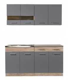 Kuchynská linka 160 lorna-dub šedý/šedá - bez pracovnej dosky.

Všetky horné skrinky ukrývajú jednu vnútornú policu. Skrinka naľavo má presklené dvierka.

Dolná linka ponúka úložný priestor v podobe drezovej skrinky s dvierkami a jednu širokú skrinku so zásuvkou.

Pracovná doska je z lamina s hrúbkou 2,8cm so skosenou hranou a dekorom betónu Chicago.

KUCHYNSKÁ LINKA JE DODÁVANÁ BEZ DREZU.

 

Korpus kuchynskej linky tvorí lamino s hrúbkou 1,6cm.

 

 

Rozmery kuchynskej linky 160 Lorna bez pracovnej dosky sú 160,5x206,5x60cm (š, v, h).

 

Ďalšie kuchynské linky z kolekcie Lorna nájdete nižšie v súvisiacich produktoch.