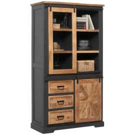 MID.YOU VITRÍNA, mangové drevo, sivá, prírodná farba, čierna, 100/180/45 cm.