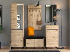 Predsieňová zostava april - dub, čierna.

 

Predsieňová skriňa, ktorá sa pýši prírodným vzhľadom vďaka dekoru duba.

 

Vešiakový panel, ktorý je vyrobený z kvalitnej drevotriesky s hrúbkou 16 mm.

 

Predsieňová komoda v dekore dubového dreva s čiernymi detailmi je ideálnym riešením pre moderný a štýlový vstup do vášho domova.

 

Botník s čalúnením je vyrobený z kvalitnej drevotriesky s hrúbkou 16 mm a jeho povrch z lamina je známy svojou odolnosťou proti poškriabaniu a jednoduchou údržbou.

 

Nástenné zrkadlo je ideálnym doplnkom pre každú modernú domácnosť.

 

 

 

Rozmery:


	Predsieňové skrine April sú 54,5 x205,5x40cm (š, v, h).
	Predsieňové komody April sú 63x115x19,5cm (š, v, h).
	Predsieňové komody April sú 54,5 x109,5x40cm (š, v, h).
	Botníka s čalúnením April sú 80x57x40cm (š, v, h).
	Nástenného zrkadla April sú 51x83x2cm (š, v, h).


 


Všetky produkty z kolekcie April nájdete nižšie v súvisiacom tovare.