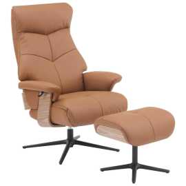 Livetastic RELAXAČNÉ KRESLO S PODNOŽKOU, drevo, textil, koža, hnedá.