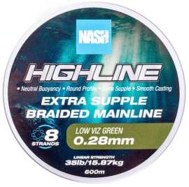 Nash splietaná šnúra highline extra supple braid green 600 m - 0,28 mm 15,87 kg.
