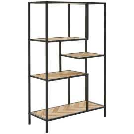 MID.YOU REGÁL, prírodná farba, čierna, železo, jedľa, 76/121/32 cm.