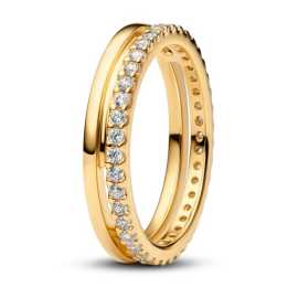 Pandora Pozlátený dvojitý prsteň so zirkónmi Timeless Shine 163799C01 50 mm.