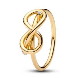 Pandora Pozlátený prsteň Uzol nekonečna s kubickými zirkónmi Shine Moments 163759C01 54 mm.