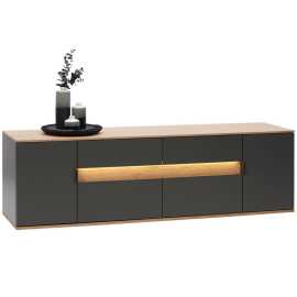 Dieter Knoll NÍZKA KOMODA, antracitová, farba duba, 185,6/56,6/48 cm.