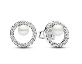 Pandora Blyštivé strieborné náušnice s pravou perlou Timeless 293154C01.
