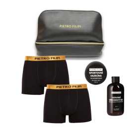 Pánska darčková kozmetická taštička 2PACK boxerky Metalic a kosmetika Pietro Filipi (4PJTBK1) M, trenky.