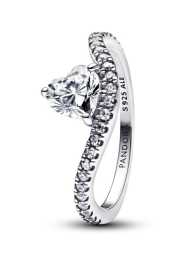 Pandora Strieborný vlnitý prsteň Srdce so zirkónmi Timeless 193661C01 52 mm.