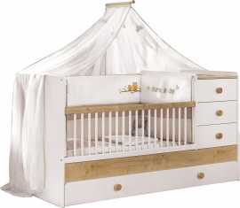 Rastúca postieľka ellie so zásuvkou a nebesami - biela/dub svetlý.

 

Postieľka je ladená do bielej farby kombinované s dekorom prírodného dreva a bude sa tak skvele vynímať v izbičke pre dievčatko aj chlapčeka.

 

Vo verzii detskej postieľky je súčasťou zásuvka, prebaľovací pult a pohyblivá bočnice (teleskopické priečky).

 

Keď dieťa povyrastie, postieľku jednoducho prestaviate do podoby detskej postele.

 

Postieľka je vyrobená z kvalitného lamina.

 

Vyobrazená posteľná súprava nie je súčasťou postieľky, avšak je možné ju zaobstarať zvlášť.

 

Všetok nábytok patriaci do kolekcie Ellie nájdete nižšie v súvisiacich produktoch.