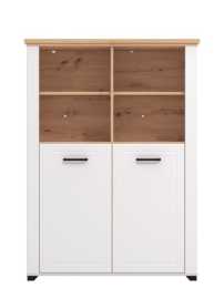 Nízka knihovna lotta - biela/dub artisan.

 

Knižnica obsahuje 4 otvorené police na uloženie kníh či dekorácií a 2 priestory kryté dvierkami.

 

Rozmery Nízke komody Lotta sú 103,5x143x41cm (š, v, h).

 

Všetky produkty z kolekcie Lotta nájdete nižšie v súvisiacich produktoch.