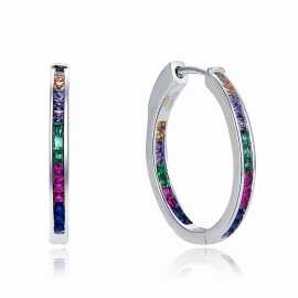 MOISS Strieborné náušnice kruhy s farebnými zirkónmi E0002784.