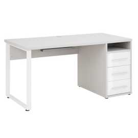 Sconto Písací stôl MUDDY sivá/biele sklo, so zásuvkam.
