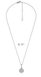 Fossil Set oceľových šperkov so zirkónmi JGFTSET1081 Core Gifts (náhrdelník, náušnice).