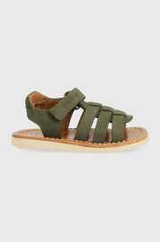 Detské semišové sandále Pom D'api zelená farba.