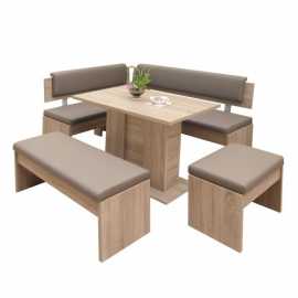 Jedálenský set Elinor - rohová lavica, stôl, 2x taburetka(hnedá).