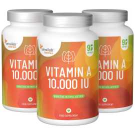 Essentials Vitamín A vysoká dávka 10 000 IU – Vegan, 270 kapsúl. Vysoko dávkované, ultračisté kapsuly s vitamínom A  farmaceutickej kvality pre zdravú pokožku, ostrý zrak a silný imunitný systém.