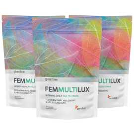 Glandline FemMultiLux – Komplexné denné multivitamíny pre ženy 3-balenie. Denné multivitamíny pre ženy v hormonálne aktívnom veku, ktoré obsahujú látky nevyhnutné pre energiu, dobrú náladu, krásu a imunitu.