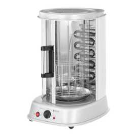 Tovar z druhej ruky Vertikálny gril 4 v 1 1 800 W 31 l - Tovar z druhej ruky Potreby pre gastronómiu Royal Catering. S vertikálnym grilom RCGV-1800 od výrobcu Royal Catering sa vám podarí vyčariť z mäsa, rýb alebo zeleniny lahodné grilované kreácie. Rovnomerné otáčanie ražňa pritom zaisťuje dokonalé opekanie zo všetkých strán. Gril je ideálny na používanie v reštauráciách, jedálňach, prevádzkach s rýchlym občerstvením, bistrách alebo v cateringových službách. Oceníte ho však aj pri kempovaní alebo v domácnosti. Vďaka mimoriadne účinnému ohrievaciemu prvku pracuje gril s výkonom 1 800 wattov a zaručuje preto veľmi rýchle zohriatie. Kolískový prepínač POWER navyše umožňuje nastavenie plného alebo polovičného výkonu. Takto sa môžete vždy rozhodnúť, koľko času chcete stráviť prípravou jedál. Vertikálny gril ponúka objem 31 litrov a dokáže dosiahnuť vysokú teplotu až 160 °C, vďaka čomu je grilovanie veľmi rýchle a efektívne. Praktický otočný ovládač slúži na zapnutie časovača, ktorý sa dá nastaviť až na 60 minút. Po uplynutí nastaveného času automaticky ukončí proces grilovania, na čo vás zároveň upozorní. Súčasne zaznie aj akustický signál, ktorý indikuje, že grilovanie skončilo. Vďaka tomu budete mať grilovanie vždy pod kontrolou. Transparentné posuvné dvierka vertikálneho grilu boli vyrobené zo špeciálneho tvrdeného skla, ktoré je v porovnaní s bežným sklom oveľa odolnejšie voči fyzickému pôsobeniu a vysokým teplotám. Okrem toho sú vybavené kľučkou s technológiou Cool Touch, ktorá používateľov chráni pred možnými popáleninami a stará sa o maximálnu bezpečnosť. Grilovací ražeň sa pri príprave jedla otáča, vďaka čomu sa potraviny rovnomerne opekajú zo všetkých strán. Bez ohľadu na to, či práve pripravujete šťavnaté grilované kurča, kebab alebo grilovanú zeleninu, dosiahnete s vertikálnym grilom vždy dokonalé výsledky. Grilované potraviny sú okrem toho v porovnaní s fritovanými alebo vyprážanými jedlami ľahšie stráviteľné, a preto tento gril prispieva k zdravej výžive. Otočný ražeň s 2 koncovými vidlicami,2 držiaky na otočný ražeň,7 menších špízov na ražniči,2 grilovacie misky, resp. koše na ryby Príslušenstvo bolo vyrobené z pevnej ušľachtilej ocele a presvedčí vás svojou dlhou životnosťou. Tento materiál sa pri kontakte s potravinami správa neutrálne a je veľmi hygienický. Okrem toho je príslušenstvo vhodné na umývanie v umývačke riadu, a preto je jeho umývanie skutočne nenáročné. Súčasťou súpravy je aj odkvapkávacia miska, ktorá sa dá ľahko vybrať a slúži na jednoduché odstránenie použitého oleja alebo tuku. Vertikálny gril môžete vďaka funkcii 4 v 1 kombinovať s rozsiahlym príslušenstvom. Umožňuje grilovanie celého kurčaťa alebo kebabu na otočnom ražni, rýb v košoch, menších kúskov zeleniny či ovocia v miskách alebo zeleninových špízov. Vašej fantázii sa pritom medze nekladú! Vďaka modernému a univerzálnemu dizajnu si vertikálny gril bez problémov nájde miesto v každej kuchyni. Okrem toho je veľmi kompaktný, a preto sa ľahko zmestí do každého pracovného priestoru. Protišmykové gumové nožičky sa navyše postarajú o stabilitu. Vertikálny gril RCGV-1800 od výrobcu Royal Catering predstavuje ideálne zariadenie na profesionálnu prípravu grilovaných jedál!