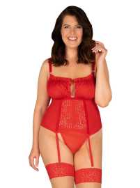 Ensemble corset femme Obsessive oversized rouge (Blossmina corset) 4XL.
 Obsessive sont très originaux dans un design sexy.
L'ensemble se compose d'un corset et d'un string.
Tous les produits sont luxueusement emballés dans la boîte cadeau originale Obsessive.