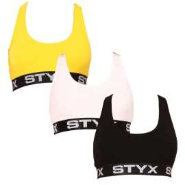 3PACK dámska podprsenka Styx šport viacfarebná (3IP09018) XL.
Hľadáte podprsenku, ktorá poskytuje maximálne pohodlie pri každodennom nosení a ľahkých športových aktivitách?
Prvotriedny materiál pre pohodlie bez kompromisov
Táto podprsenka je vyrobená zo zmesi bavlny, modalu a elastanu, čo jej dodáva jedinečné vlastnosti.
Podprsenka má certifikát Oeko-Tex® Standard 100, čo znamená, že neobsahuje škodlivé látky a je bezpečná pre citlivú pokožku.
Funkčný a štýlový dizajn na každý deň
Športová podprsenka Styx nemá žiadne kostice ani dodatočné výstuže, čo vám poskytne prirodzené pohodlie bez nepríjemných pocitov.
Prečo je športová podprsenka Styx nevyhnutnou súčasťou vášho šatníka

Optimálna opora pri športe: Navrhnutá pre aktívne ženy, poskytuje potrebnú oporu počas fyzických aktivít a zaisťuje pohodlie a bezpečnosť.
Pohodlný a priedušný materiál: Vyrobená z kvalitných materiálov, ktoré sú príjemné na telo a umožňujú pokožke dýchať, čím minimalizujú potenie a podráždenie.
Štýlový a univerzálny dizajn: Jednoduchý vzhľad a moderný strih umožňujú nosiť podprsenku nielen počas športovania, ale aj ako súčasť každodenného oblečenia.

Spodná bielizeň Styx je jednou z najobľúbenejších
Česká značka Styx je medzi zákazníkmi známa najmä vďaka svojej spodnej bielizni s neotrelými vzormi vo výrazných farbách.
Ako sa starať o podprsenku Styx?
Aby vám vaša obľúbená podprsenka dlho vydržala, odporúčame dodržiavať tieto tipy.

Pranie: Odporúčané na 30 °C pre zachovanie mäkkosti a pružnosti materiálu.
Sušenie: Nevhodné do sušičky, najlepšie je nechať podprsenku voľne uschnúť na vzduchu.
Žehlenie: Môžeš žehliť na nízku teplotu, najlepšie naruby.

Tip: Vaša obľúbená spodná bielizeň si zaslúži šetrné zaobchádzanie.