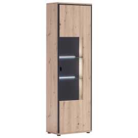 MID.YOU VITRÍNA, antracitová, číra, farba duba, 63/210/38 cm.