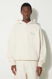 Bavlnená mikina Marcelo Burlon Solsticio Comfort Hoodie pánska, béžová farba, s kapucňou, s potlačou, CMBB106S24FLE0060C50.