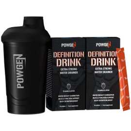 Definition Drink | 1+1 & SHAKER OFFERT | Fitness diurétique | Élimine l'eau en excès | Saveur de framboise | 2x10 sachets | PowGen.