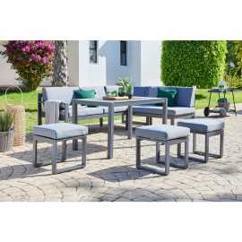 Ambia Garden JEDÁLENSKÁ TERASOVÁ SÚPRAVA 6-dielne, kov, sklo, textil.