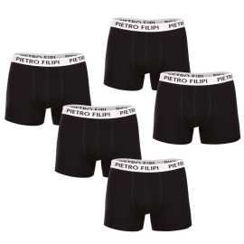 5PACK Moške boksarice Pietro Filipi črne (5BCL003) XXL.
Privoščite si občutek razkošja in popolnega udobja z moškimi boksericami Pietro Filipi.
Luksuzni material za največje udobje
Boksarice Pietro Filipi so izdelane iz mešanice bombaža in elastana.
Elegantna zasnova in sodoben videz
Preproste črne boksarice z značilnim tkanim elastičnim trakom z logotipom Pietro Filipi so oblikovane tako, da so videti sodobno in elegantno.
Zakaj vam bodo všeč boksarice Pietro Filipi

Luksuzni material: Bombaž diha in je mehak, elastan za popolno prožnost.


Daljše hlačke: Zagotavljajo oporo in udobje pri vseh dejavnostih.


Elegantna tkana guma: Z logotipom Pietro Filipi, zaradi katerega boksarice ves dan ostanejo na svojem mestu.

Spodnje perilo Pietro Filipi za vse elegantne moške
Blagovna znamka Pietro Filipi ima na češkem trgu dolgo tradicijo.
Kako skrbeti za boksarice Pietro Filipi

Pralnica: Bokserje perite pri temperaturi največ 40 °C, da ohranite njihovo kakovost in mehkobo.


Sušenje: Varno jih lahko posušite v sušilnem stroju na nizki temperaturi.


Likanje: Bokserje lahko likate pri nižji temperaturi, da zagotovite njihovo dolgo življenjsko dobo.

Nasvet: Iskanje pravega spodnjega perila, ki se vam popolnoma prilega, je lahko izziv.
