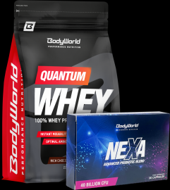 BodyWorld Quantum Whey Protein 2270 g coconut + Nexa Probiotic 30 Kapseln GRATIS.