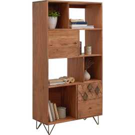 Ambia Home REGÁL, farba akácie, bronzová, oceľ, akácia, 80/155/35 cm.