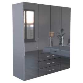 Carryhome ŠATNÍKOVÁ SKRIŇA, antracitová, antracitová s vysokým leskom, 196/219/59 cm.