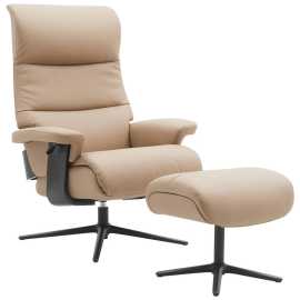 Xora RELAXAČNÉ KRESLO S PODNOŽKOU, kov, textil, koža, čierna, taupe.